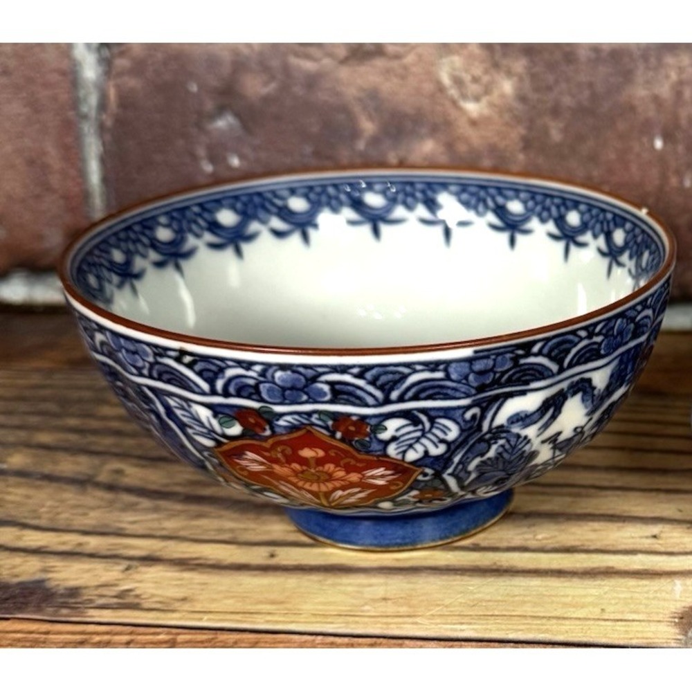 Vintage Japanese Imari Porcelain Rice Bowl Early 20th Century Blue White- READ